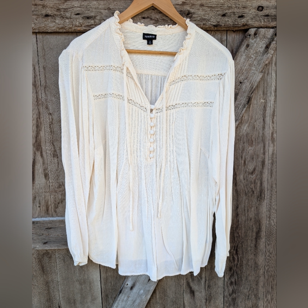 Torrid Royal Slub Peasant Long Sleeve Top - Size 2